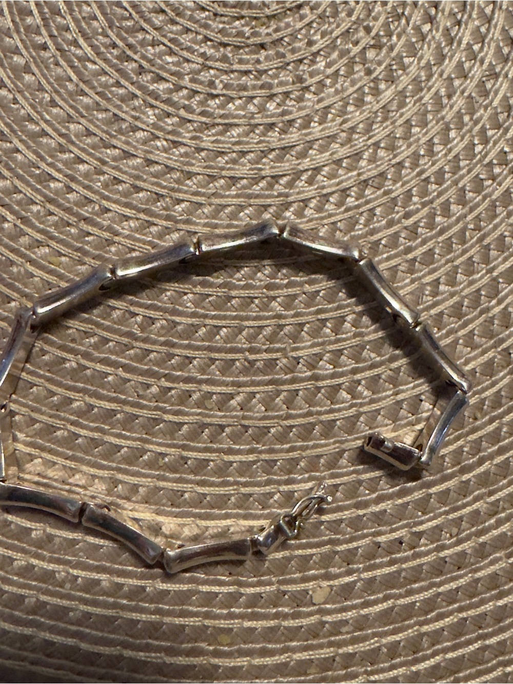 925 Italy marked Sterling Silver Bamboo Link Bracelet - Silver